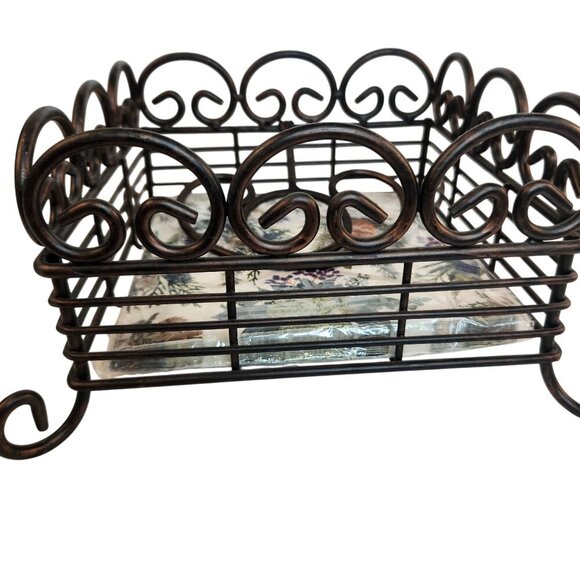 Scrolled Cast Iron Napkin Holder Rustic Tabletop Design Decorative Black Square - Picture 5 of 8
